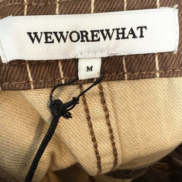 WeWoreWhat Pinstripe Overall Shorts Brown Medium Slit Leg 100% Cotton - Picture 8 of 12